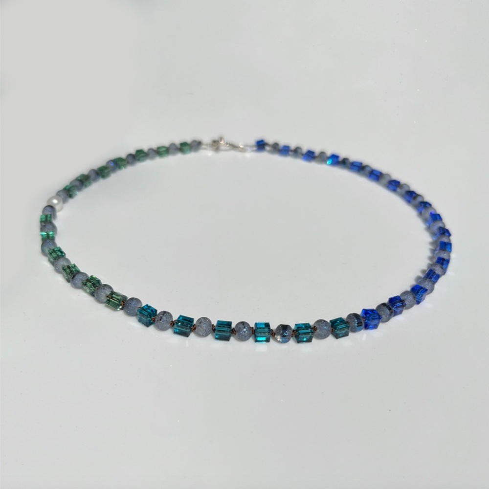 Swarovski, Vintage Glass, Pearl and Sterling Silver Necklace